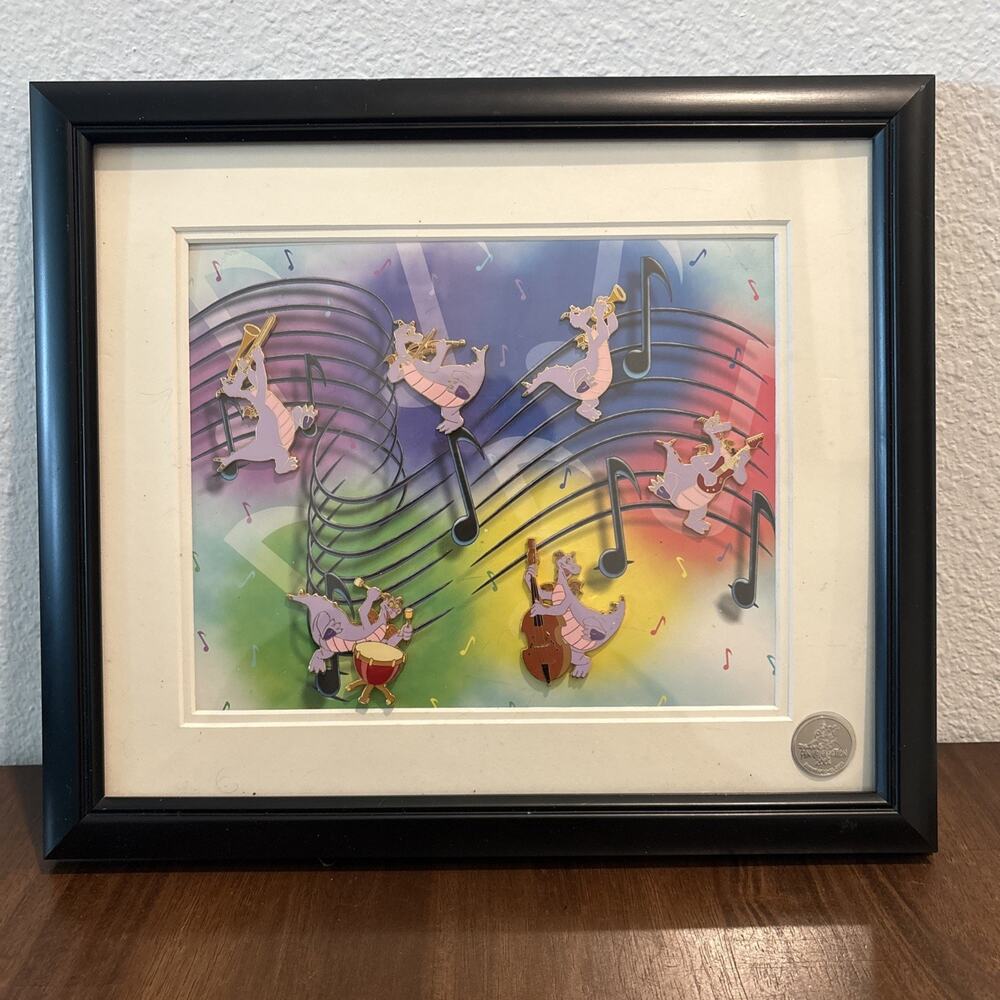 Disney WDW Figment Search For Imagination Pin Event Musical Set LE 500 + Frame